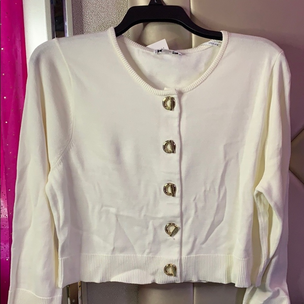 Calvin Klein White Sweater with Toggle Buttons
